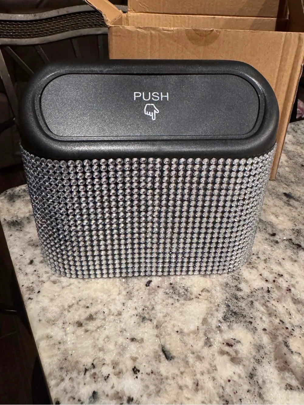 Sparkle Push-Top Trash Can - Silver Mini trash can for desk or car 6”x5”